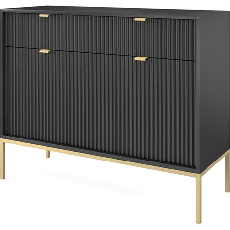 Kommode 104cm breit, schwarz, Fußgestell goldfarben NEWCASTLE-160 (1/4)