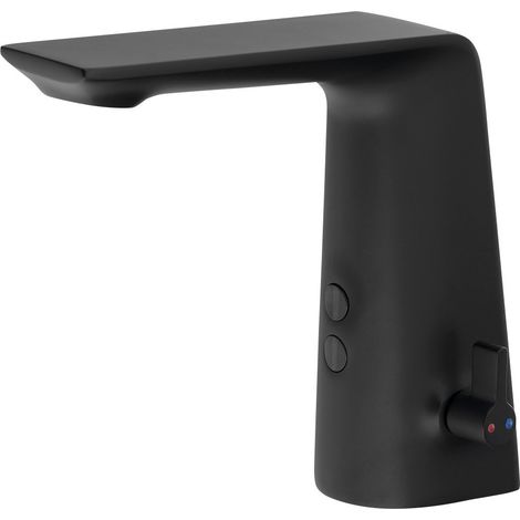 Robinet à capteur sur plage avec contrôle de température, 6 V DC (4xAA), noir mat (1/4)