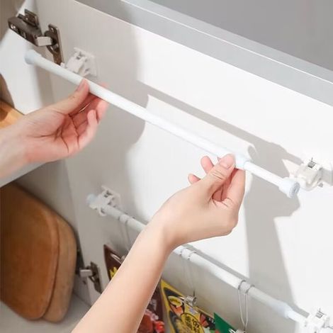 Asta per tende telescopica, regolabile senza foratura, 30-50 cm, diametro 1,3 cm, per bagno, finestra, armadio, fai da te per inquilini, confezione da 2 (1/4)