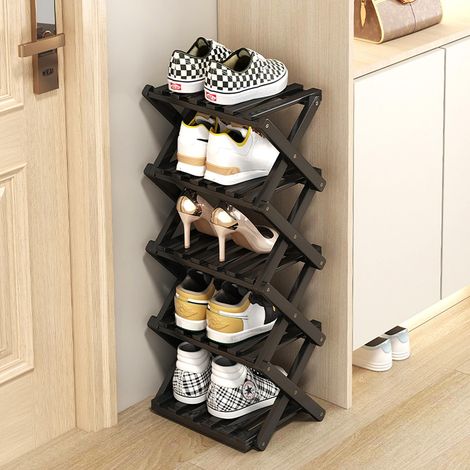Scarpiera compatta — Scaffale portascarpe pieghevole a 5 livelli (Nessun montaggio richiesto) —per ingressi, camere da letto, cabine armadio  — Nero