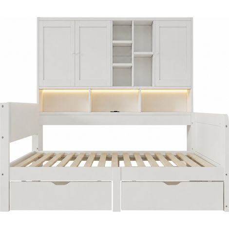 Cama infantil 90x200 con almacenaje, LED, USB y cajón, blanco (1/5)