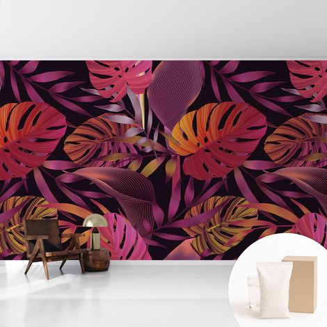 Fototapete Vliestapete mit Kleber - modern Wohnzimmer - Wanddekoration - einfach anzubringen Exotische Blätter 416x254 cm (1/5)