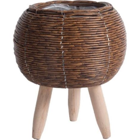 Imitation Rotin Tissé éTagèRe à Fleurs JardinièRes Panier de Rangement Fait à la Main avec Pieds en Bois Support de Pot de Plante, (1/4)