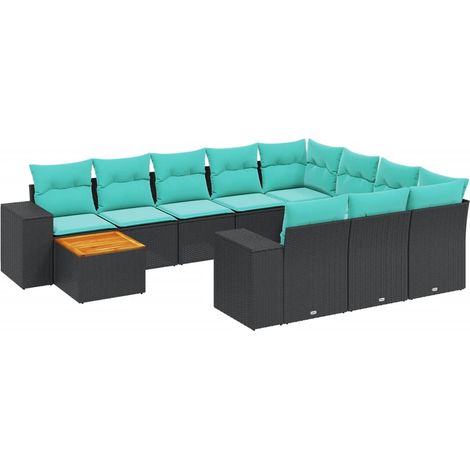 Set Divani da Giardino 11 pz con Cuscini Nero in Polyrattan vidaXL