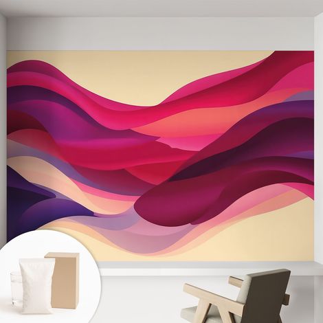 Papier peint intissé décoratif pour chambre et salon Design moderne à poser facilement - Colle incluse gratuite Vagues fluides 152x104 cm (1/5)