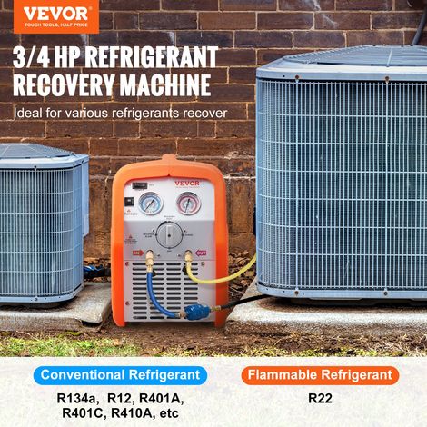 Station de Récupération Fluides Frigorigènes Portable 3/4 HP Machine de Récupération de Réfrigérant Liquide ou Vapeur 2,2 kg/min 1450 tr/min Auto-Nettoyage R22 R134A R401A Climatisation HVAC (1/5)
