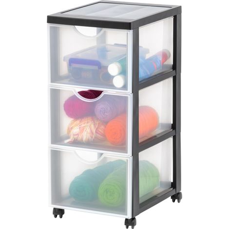 Tour de rangement à Roulettes en Plastique, 3 Grands Tiroirs, Noir, Ouverture Facile, Meuble de Rangement, Papeterie, pour Chambre, Salle de Bain, École (1/5)