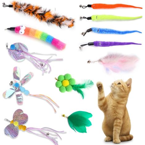 Jouet Chat Plume, 12 Pièces Plumes de Rechange pour Canne à Pêche Chat, Pendentifs Libellule Abeille Fleur Jouet Interactif pour Chaton et Chat Recharge Embouts (1/5)