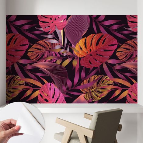 Papier peint adhésif autocollant pour salon chambre à coucher peint imprimé Installation facile Feuilles exotiques 104x70 cm (1/5)