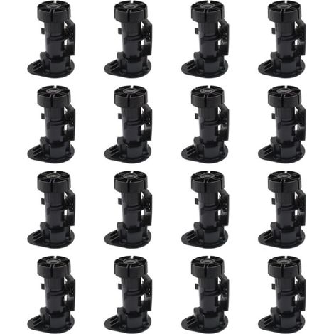 Pieds de meuble réglables - 16 pièces - Avec clips de plinthe de 2,7 cm et vis - 9,5-12,5 cm - Pied de meuble - Pieds de meuble réglables - Pieds de meuble pour armoire - Zwart - Plastique (1/5)