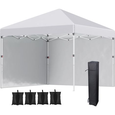 Tente pliante 3x3m avec 2 parois latérales anti-UV, hauteur réglable, sacs de lestage et sac de transport, blanche