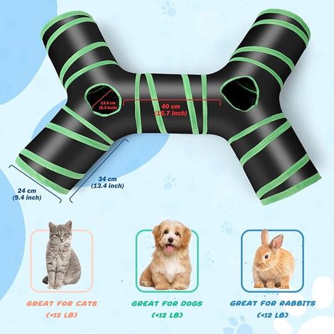 Tunnel De Chat De Type Osseux Amélioré - Tube De Tunnel De Jeu Pliable À 4 Voies Pour Chat Avec Sac De Rangement - Chiots, Lapins (1/5)