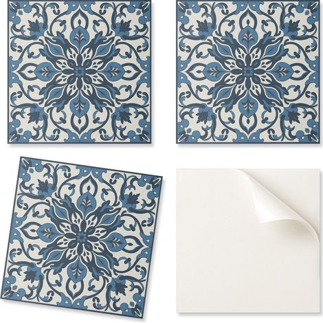 Juego de baldosas de vinilo con motivo floral y de hojas para la cocina, 9x30x30 cm.