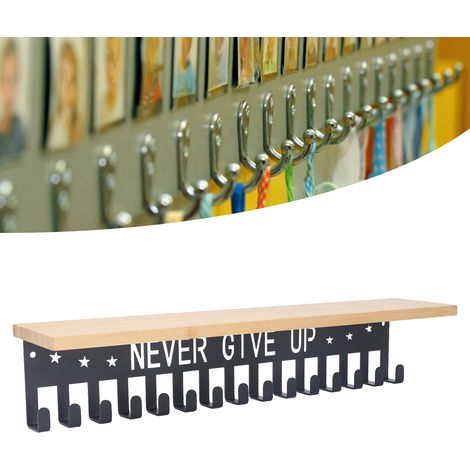 [Soporte para medallas de pared] + [Soporte para trofeos] + [Expositor de premios con 15 ganchos] + [Bambú y metal para uso deportivo y doméstico] (1/5)