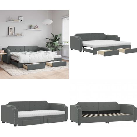 Tagesbett Ausziehbar mit Schubladen Dunkelgrau 100x200 cm Stoff - Schlafcouch - Sofa Bett - Gästebett - Tagesbett - Ausziehbares Bett - Home & Living