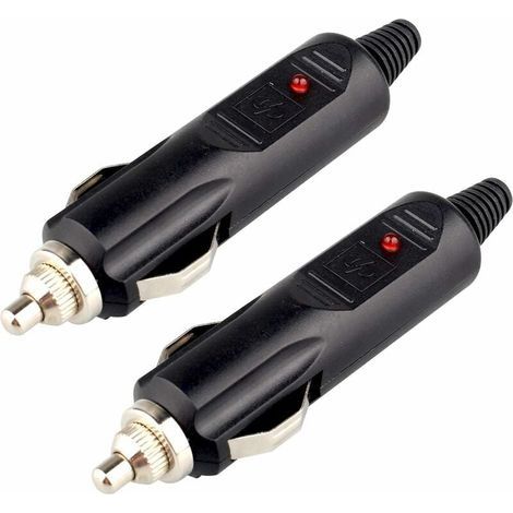 Lot de 2 prises de courant CC 12 V mâle pour allume-cigare avec fusible rouge 10 A et indicateur d'alimentation LED (1/3)