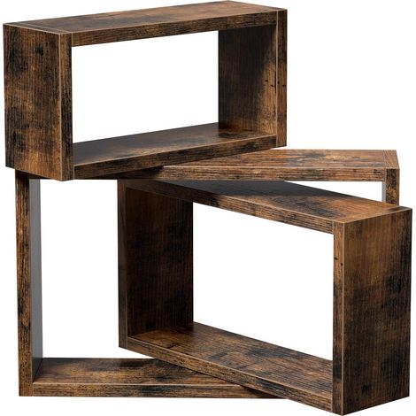 Vasagle LWS094X01 - Set di 3 mensole sospese cubiche, lunghezza 40/35/30 cm, per soggiorno, camera da letto, studio, colore marrone rustico (1/5)