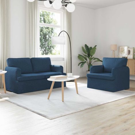 Sofa Set 2 pcs Blau 144 x 80 x 85 cm Stoff