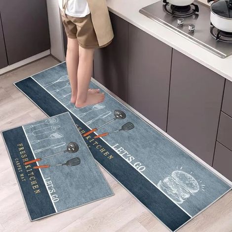Lot de 2 tapis de cuisine antidérapants, absorbants eau/huile, résistants à la poussière. Modèle H - Hamburger 120 x 40 cm (Coureur) (1/5)