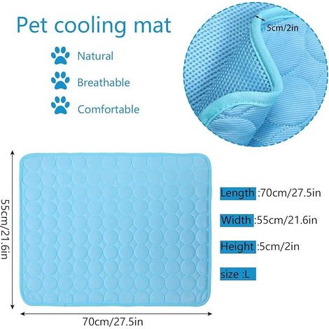 Tapis rafraîchissant pour chien et chat en été chaud, tapis frais et durable pour animaux de compagnie - Accessoire de matelas pour chats et chiots - 70 x 55 cm, L - Bleu