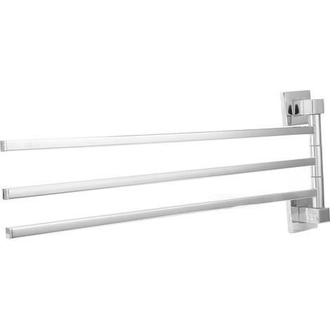 Porte-serviettes pivotant 180° en acier inoxydable, tringle carrée, 3 barres chromé, pour salle de bain, 250255 (1/5)