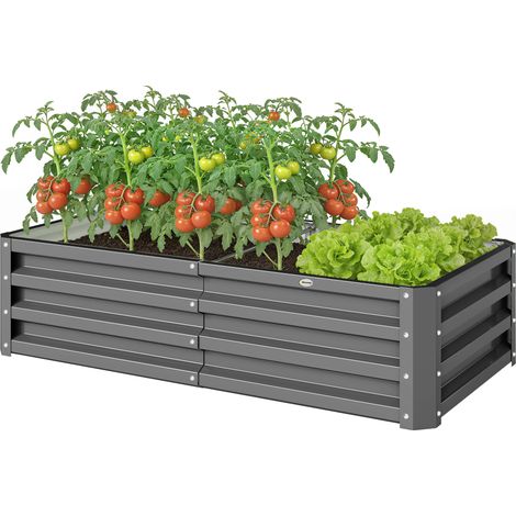 Rectangle Raised Garden Bed Box with Wearized Steel Frame for Vegetables, Flowers, & Herbs, 120 cm x 60 cm x 30.5 cm, Light Grey (1/5)