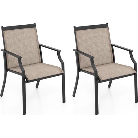 2 Sedie da pranzo per patio con seduta traspirante e telaio in metallo, Sedie da esterno con schienale alto Caffè (1/5)