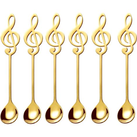 Lot de 6 cuillères décoratives en forme de note de musique, acier inoxydable doré (1/4)