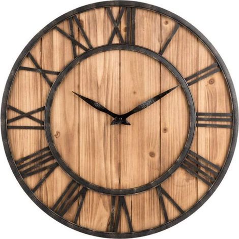 40 cm de diamètre Horloge en Fer forgé en Bois Horloge Murale Ronde Horloge à Quartz décorative silencieuse dans Le Salon café- (1/5)