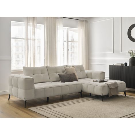 BOBOCHIC - Canapé d'angle fixe ANIS tissu texturé Angle droit Beige (1/5)