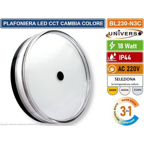 UNIVERSO BL230-N3C PLAFONIERA CIRCOLARE SMD LED 18W CAMBIA COLORE LUCE CCT SWITCH 3IN1 IP44 (1/4)