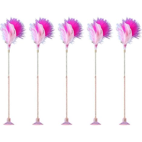 Lot de 5 jouets interactifs pour chat avec plumes, ventouse et ressort métallique - Rose rouge (1/5)