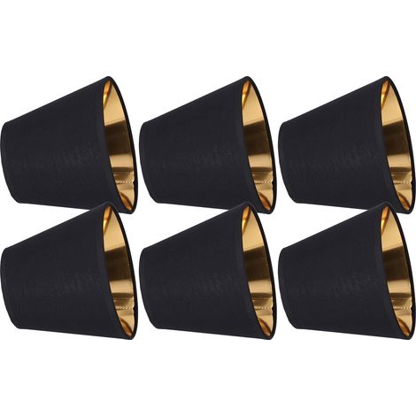 E14 Stofflampenschirme (15x12,5x9cm) schwarz und gold, Klemmbefestigung, moderner und minimalistischer Stil, für Kerzen, Tischlampen und Kristalllüster, 6er-Set. (1/5)
