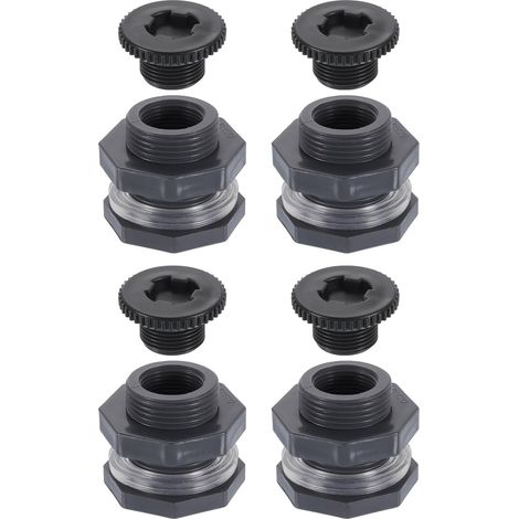 4 Pcs Raccord De Passe-Paroi avec Bouchon, Raccord De Reservoir d'eau 3/4" NPT pour Adaptateur De Tuyau D'Arrosage Reservoir Aquariums, Gris (1/5)