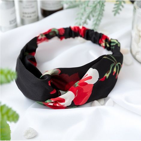 Fascia per capelli in tessuto, turbante con fiori, ornamento per capelli neri da donna