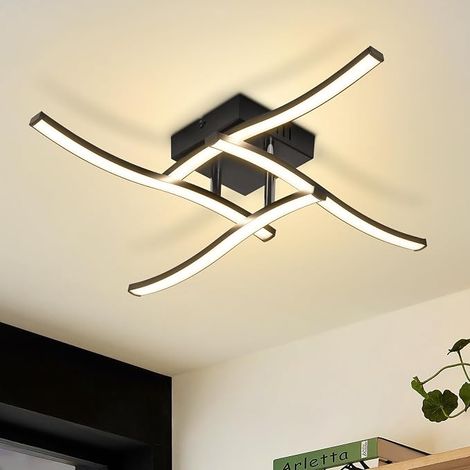 GBLY Lámpara de Techo LED Sala 24W Negro Moderna 3000K Blanco Cálido Diseño Ondulado Iluminación de Techo Para Dormitorio Cocina Pasillo Oficina (1/5)