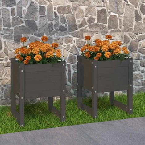 vidaXL Planters 2 pcs Grey 40x40x52,5 cm Solid Wood Pine (1/5)