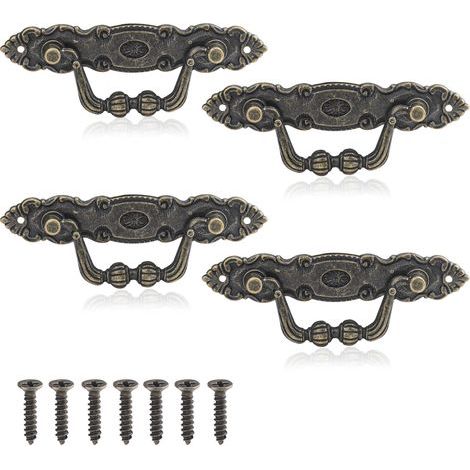 4PCS Poignée Meuble Vintage Bouton de Meuble Poignée Meuble Bronze en Alliage de Zinc avec 8 Vis pour Placard Tiroir Décoration de Meubles (1/4)