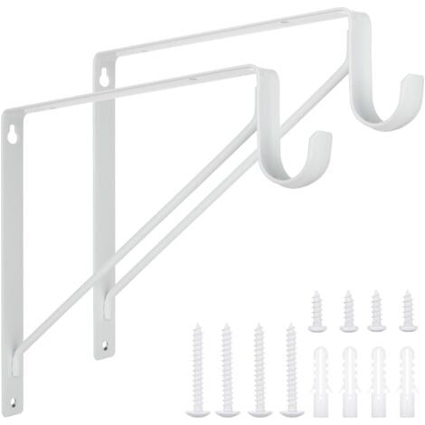 Lot de 2 supports de tringle de placard robustes 28 x 28 x 2,5 cm, blancs, en acier, pour suspendre des vêtements, étagères murales et supports de tringle avec vis (1/5)