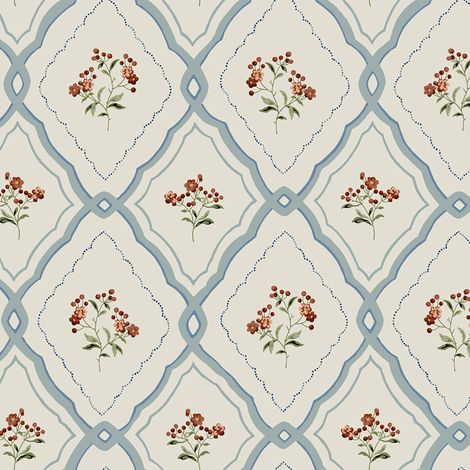 Laura Ashley Pinford Trellis Vliestapet Blau 10mx52cm (1/4)