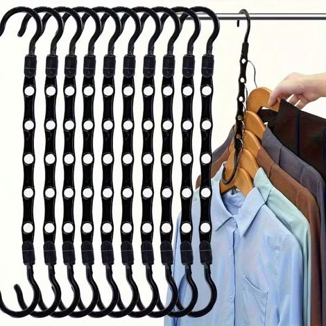 3 Pièces Cintre magique à 5 trous créatif, étagère de rangement de placard pivotante économisant de l'espace pour vêtements volumineux, cintre multifonction durable (blanc et noir) (1/5)