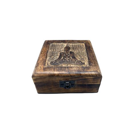Boîte à Souvenirs Carrée en Bois 13x13x6cm - Bouddha- Vendu par 1