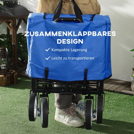 Chariot de jardin pliable à main – Direction 360°, transport de plage, cadre acier, Oxford, dimensions 93 x 49 x 75‑100 cm, noir – Idéal pour la plage (1/5)