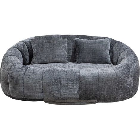 Canapé 150x95x63 Cm En Chenille Grise - Fauteuil Poire 2 Places Rembourré Mousse Mémoire (1/5)