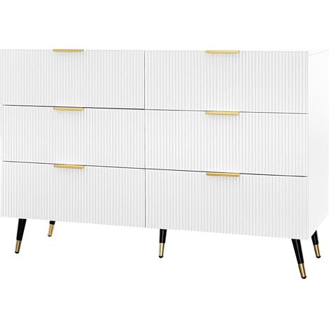 Aparador moderno blanco y dorado con 6 cajones, 120 x 40 x 77 cm (1/5)