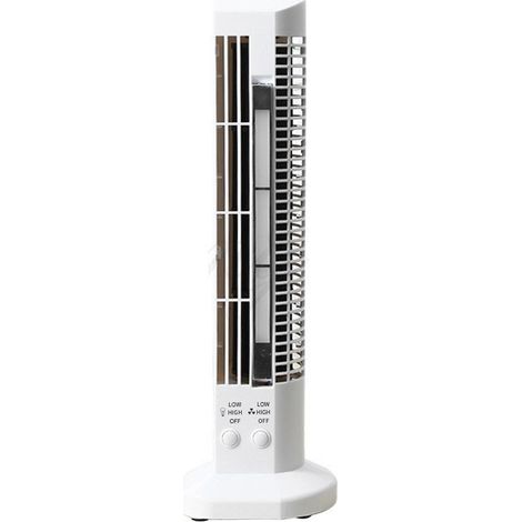 Ventilateur vertical tour avec barre lumineuse, antidérapant et robuste, idéal pour rafraîchir l'air sur une table, pour salon ou bureau (blanc). (1/5)