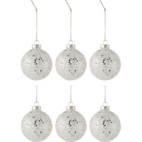 Lot de 6 Boules de Noël "Étoiles" 8cm Argent (1/2)