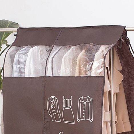 Lot de housses anti-poussière marron pour vêtements, housse de rangement suspendue pour manteau, cintre mural pour chambre, protection contre l'humidité (1/3)