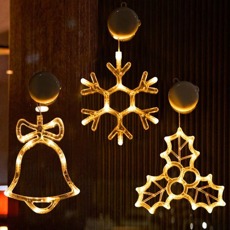 Ensemble de décorations de Noël (3 pièces), guirlande lumineuse de Noël à ventouse, guirlande lumineuse de Noël à piles (1/5)
