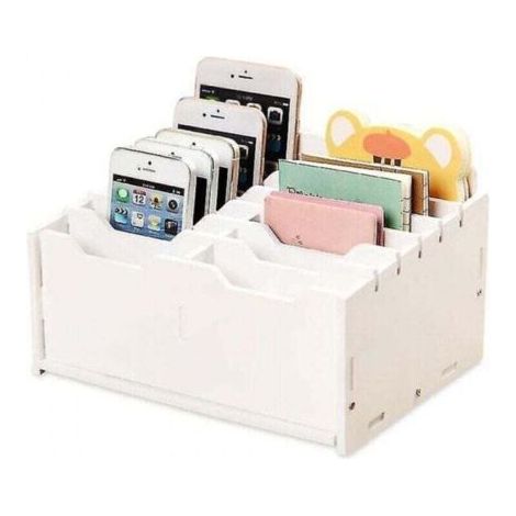 BUNTHAUS PA Support de téléphone portable à 12 compartiments, boîte de rangement pour téléphone portable, calculatrice de bureau en bois, support de téléphone portable, organisateur de bureau (1/4)